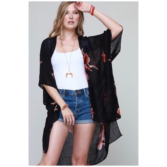 SOLD OUT Black Floral Open Shawl Wrap Top - Picture 3 of 5